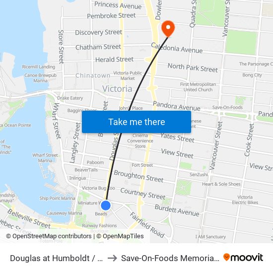 Douglas at Humboldt / Burdett to Save-On-Foods Memorial Centre map