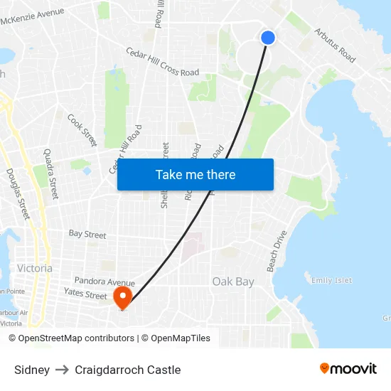 Sidney to Craigdarroch Castle map