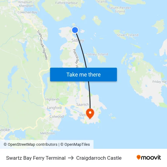 Swartz Bay Ferry Terminal to Craigdarroch Castle map