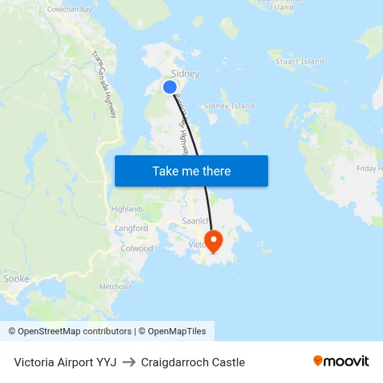 Victoria Airport YYJ to Craigdarroch Castle map