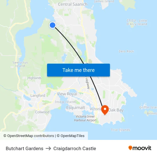 Butchart Gardens to Craigdarroch Castle map