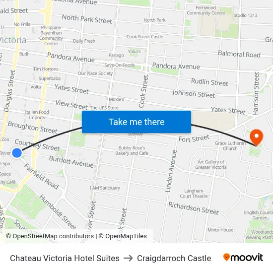 Chateau Victoria Hotel Suites to Craigdarroch Castle map