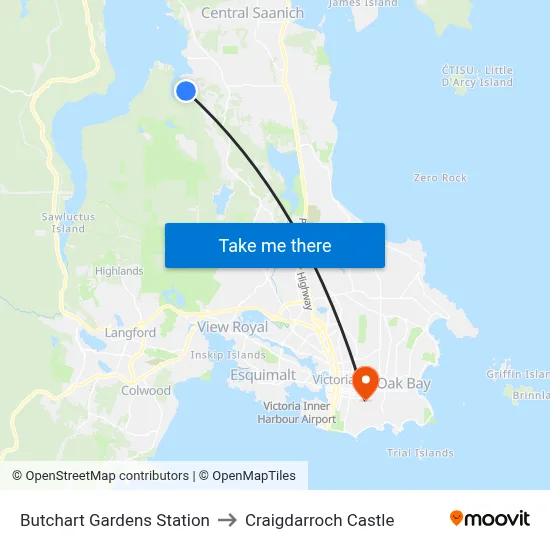 Butchart Gardens Station to Craigdarroch Castle map