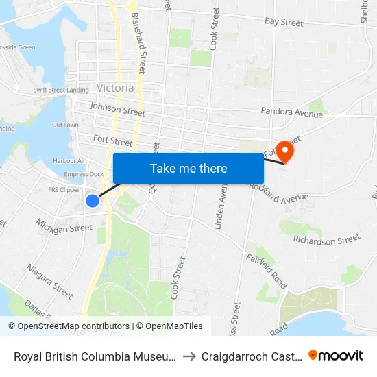 Royal British Columbia Museum to Craigdarroch Castle map