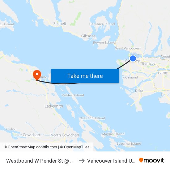 Westbound W Pender St @ Seymour St to Vancouver Island University map