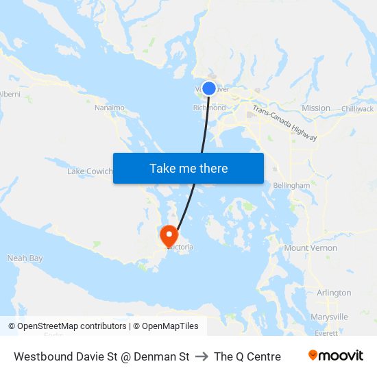 Westbound Davie St @ Denman St to The Q Centre map