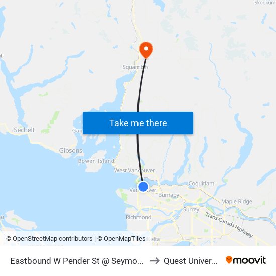 Eastbound W Pender St @ Seymour St to Quest University map