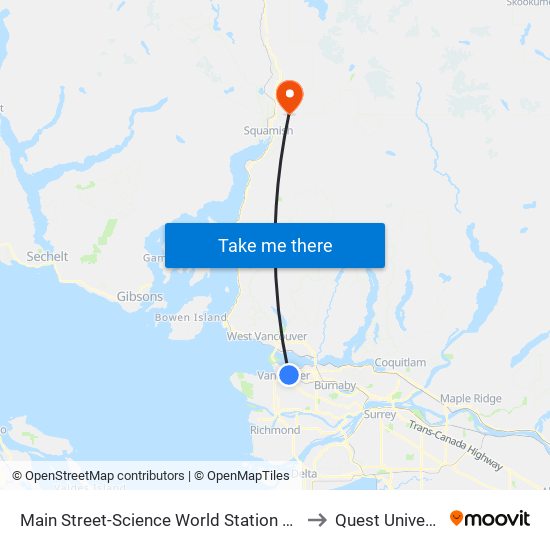 Main Street-Science World Station @ Bay 1 to Quest University map