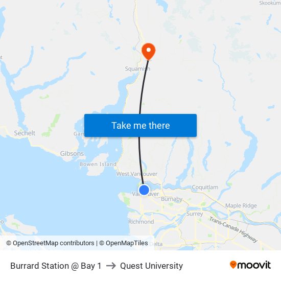 Burrard Station @ Bay 1 to Quest University map