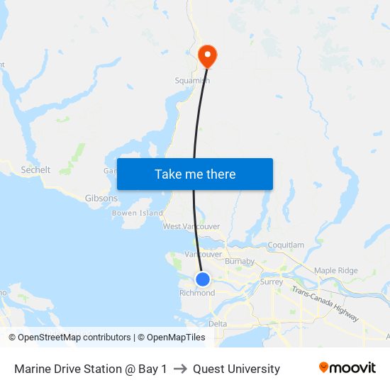 Marine Drive Station @ Bay 1 to Quest University map