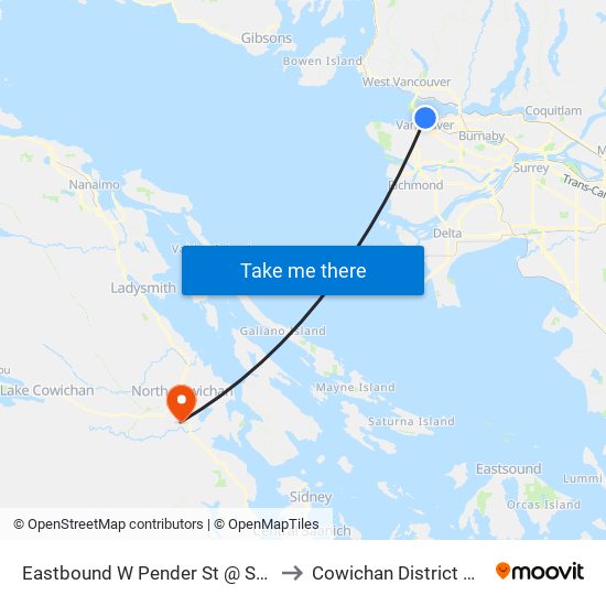 Eastbound W Pender St @ Seymour St to Cowichan District Hospital map