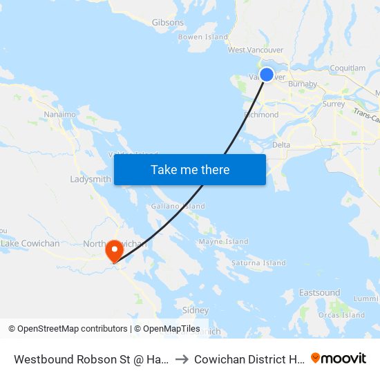 Westbound Robson St @ Hamilton St to Cowichan District Hospital map