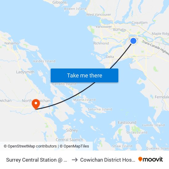 Surrey Central Station @ Bay 4 to Cowichan District Hospital map