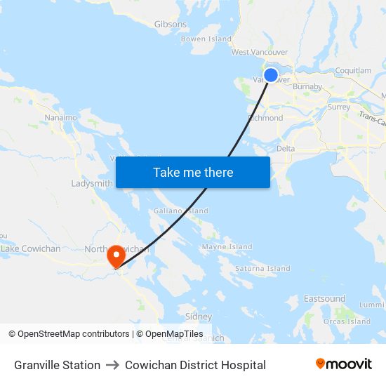 Granville Station to Cowichan District Hospital map