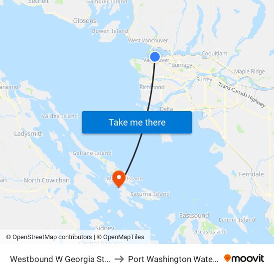 Westbound W Georgia St @ Burrard St to Port Washington Water Aerodrome map