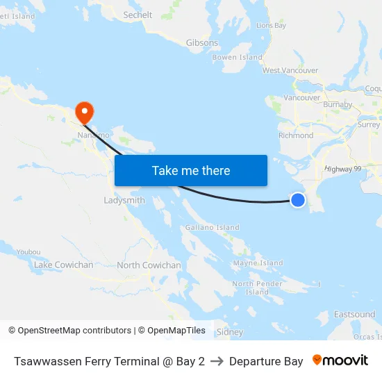 Tsawwassen Ferry Terminal @ Bay 2 to Departure Bay map