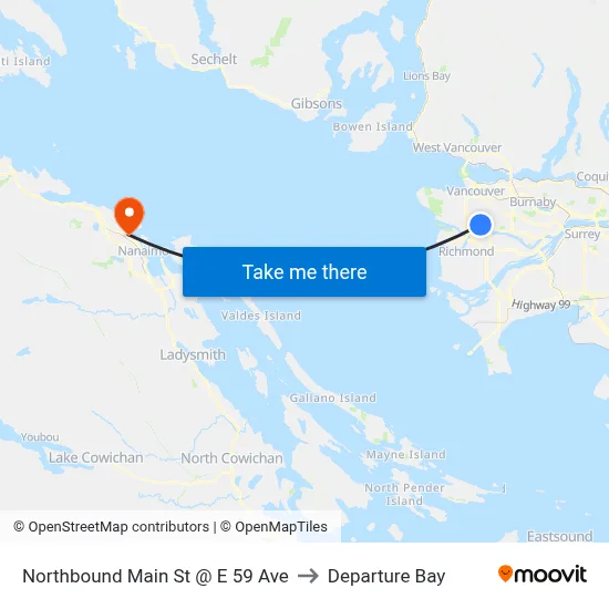 Northbound Main St @ E 59 Ave to Departure Bay map