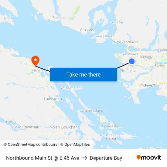 Northbound Main St @ E 46 Ave to Departure Bay map