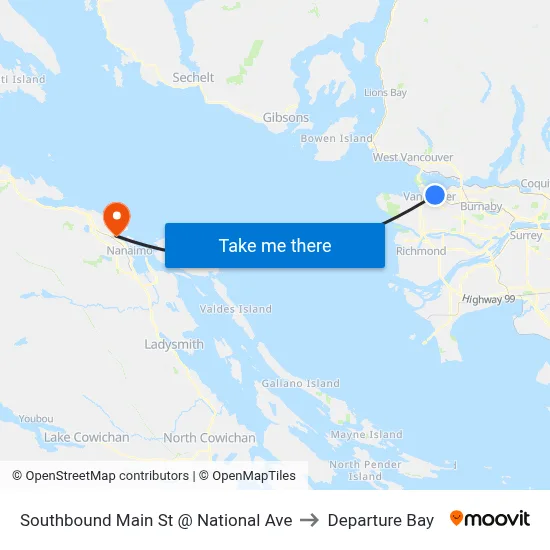 Southbound Main St @ National Ave to Departure Bay map