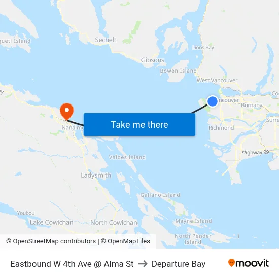 Eastbound W 4th Ave @ Alma St to Departure Bay map