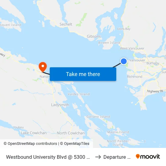 Westbound University Blvd @ 5300 Block to Departure Bay map