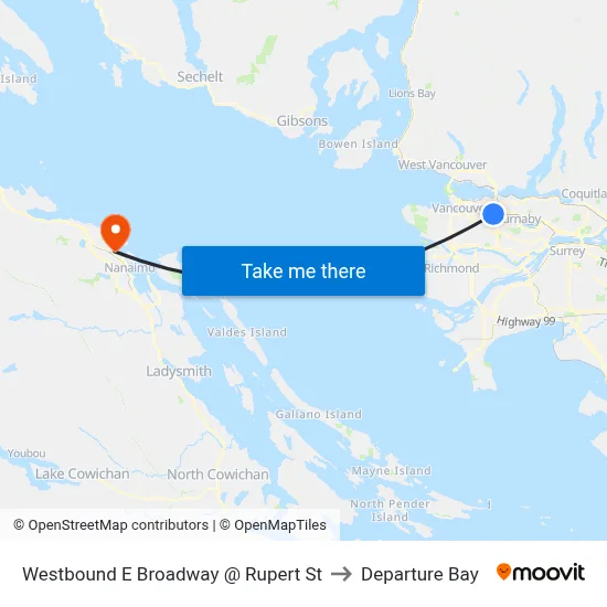 Westbound E Broadway @ Rupert St to Departure Bay map
