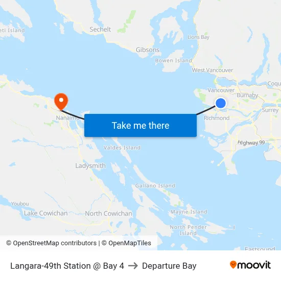 Langara-49th Station @ Bay 4 to Departure Bay map