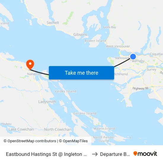 Eastbound Hastings St @ Ingleton Ave to Departure Bay map