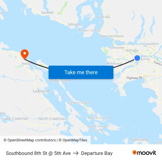 Southbound 8th St @ 5th Ave to Departure Bay map
