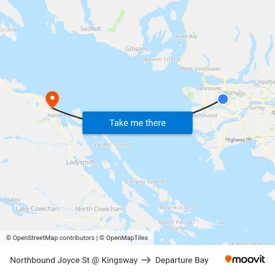 Northbound Joyce St @ Kingsway to Departure Bay map