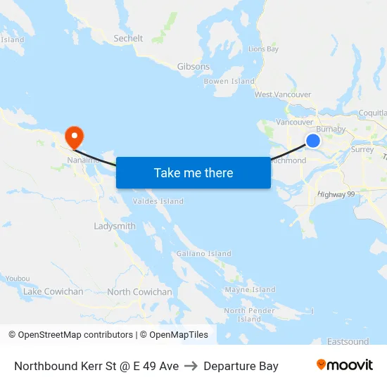 Northbound Kerr St @ E 49 Ave to Departure Bay map
