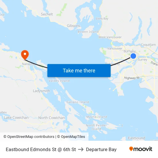 Eastbound Edmonds St @ 6th St to Departure Bay map