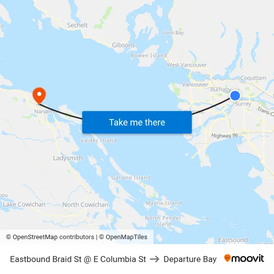 Eastbound Braid St @ E Columbia St to Departure Bay map
