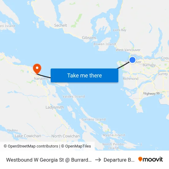 Westbound W Georgia St @ Burrard St to Departure Bay map
