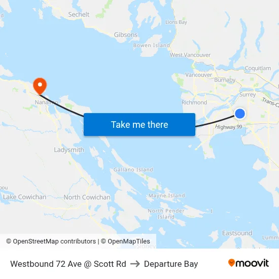 Westbound 72 Ave @ Scott Rd to Departure Bay map