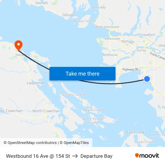 Westbound 16 Ave @ 154 St to Departure Bay map