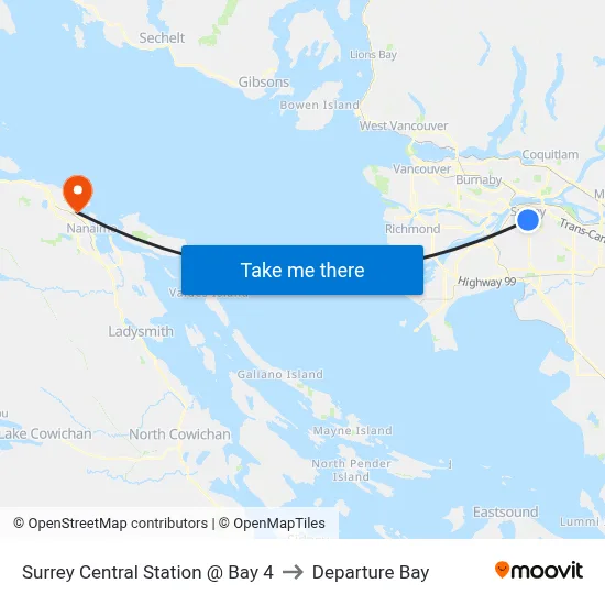 Surrey Central Station @ Bay 4 to Departure Bay map