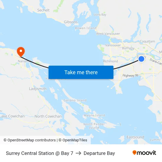 Surrey Central Station @ Bay 7 to Departure Bay map