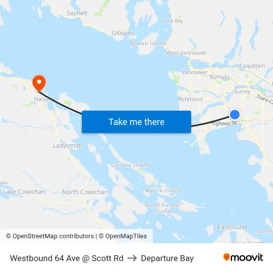 Westbound 64 Ave @ Scott Rd to Departure Bay map