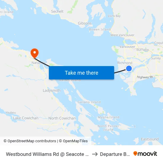 Westbound Williams Rd @ Seacote Rd to Departure Bay map