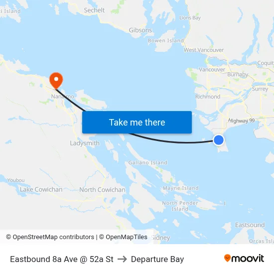 Eastbound 8a Ave @ 52a St to Departure Bay map