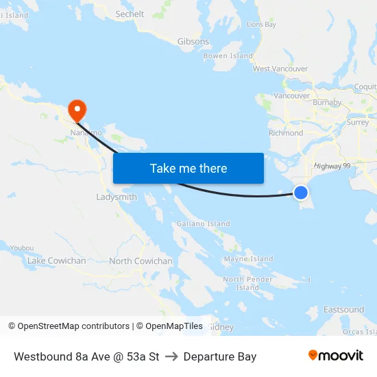 Westbound 8a Ave @ 53a St to Departure Bay map