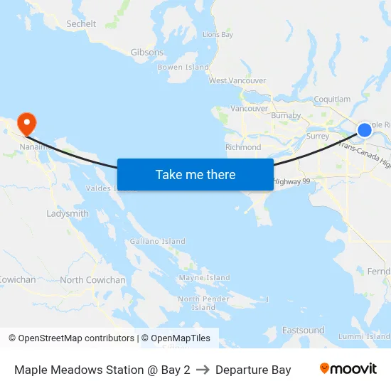 Maple Meadows Station @ Bay 2 to Departure Bay map