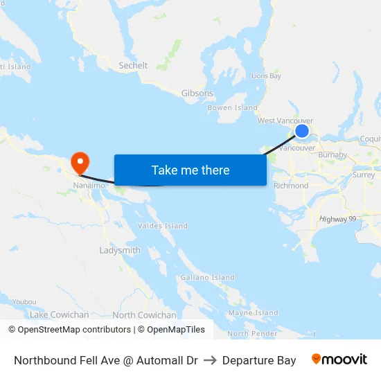 Northbound Fell Ave @ Automall Dr to Departure Bay map