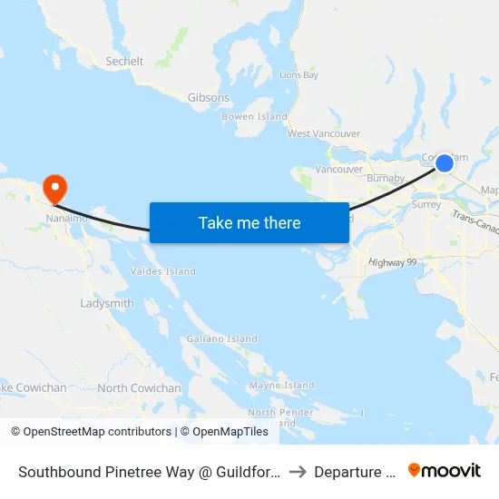 Southbound Pinetree Way @ Guildford Way to Departure Bay map
