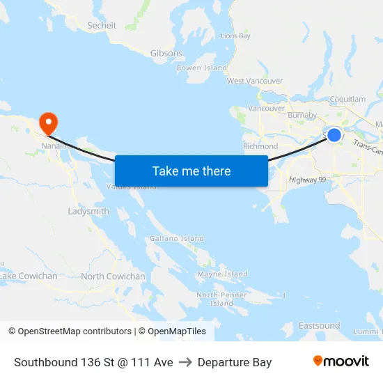 Southbound 136 St @ 111 Ave to Departure Bay map