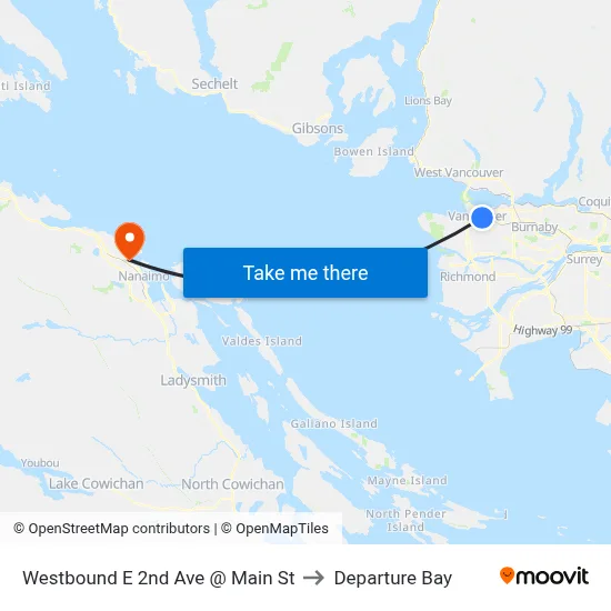 Westbound E 2nd Ave @ Main St to Departure Bay map