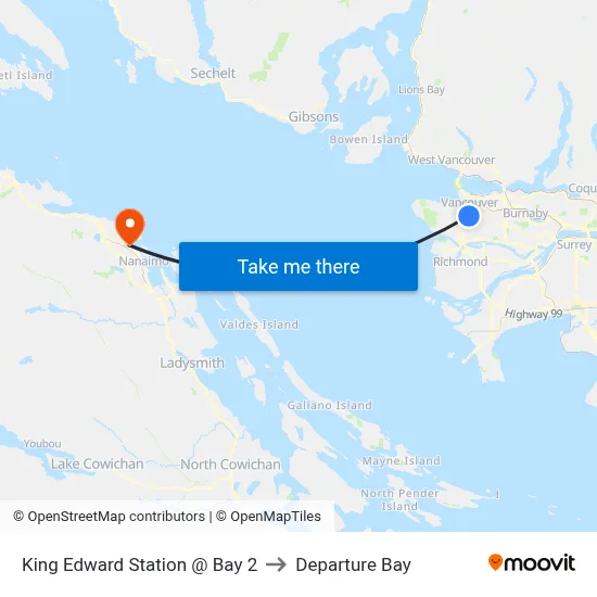 King Edward Station @ Bay 2 to Departure Bay map
