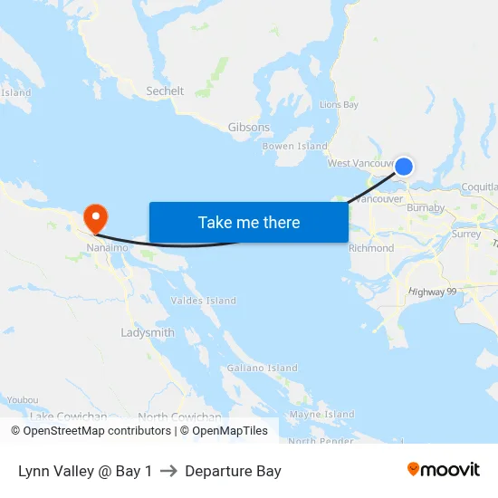 Lynn Valley @ Bay 1 to Departure Bay map