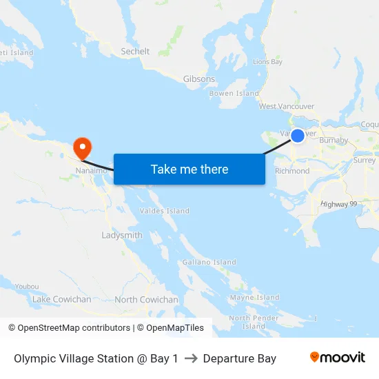 Olympic Village Station @ Bay 1 to Departure Bay map